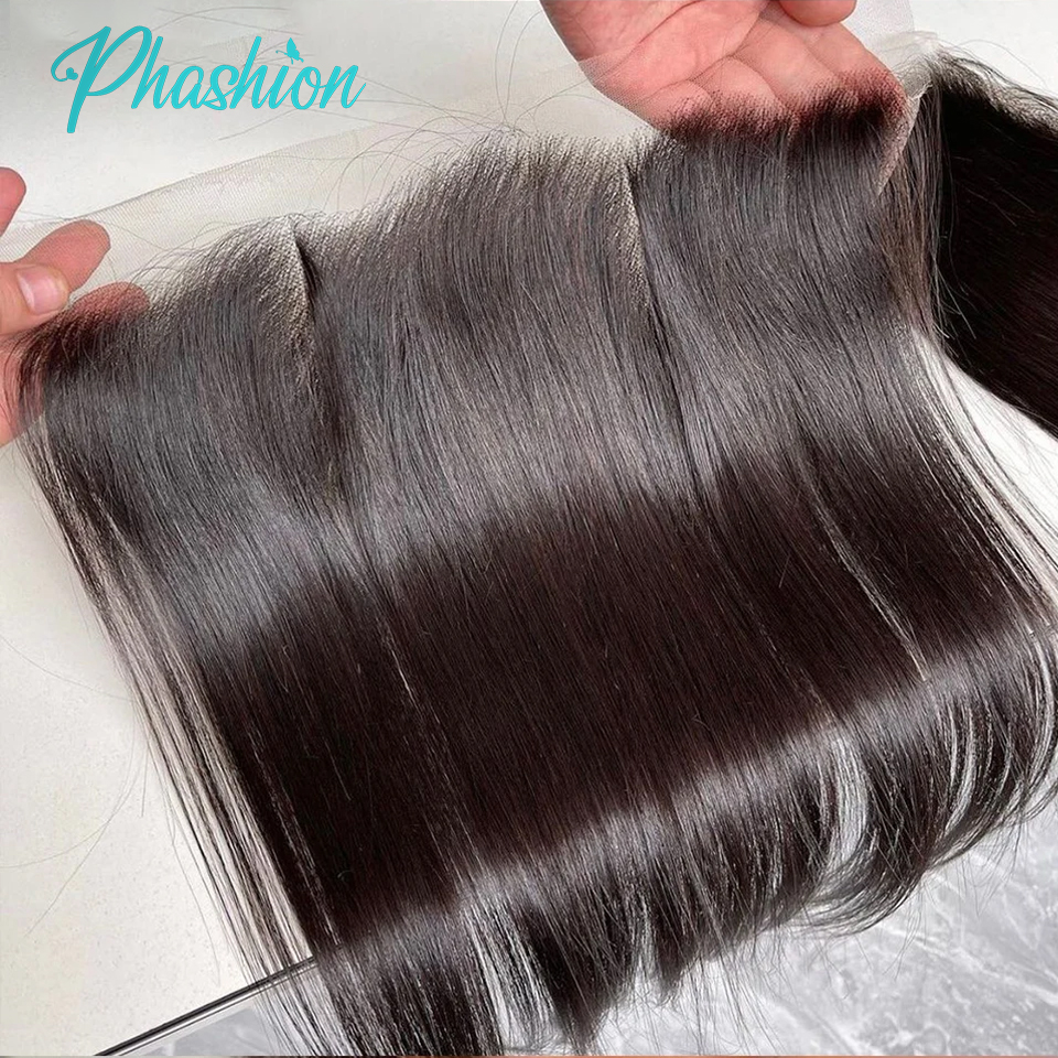 Phashion 耳から耳 13X4 レースフロントストレート 4x4 5X5 閉鎖のみ実体波事前摘み取りスイス透明 100% レミー人毛