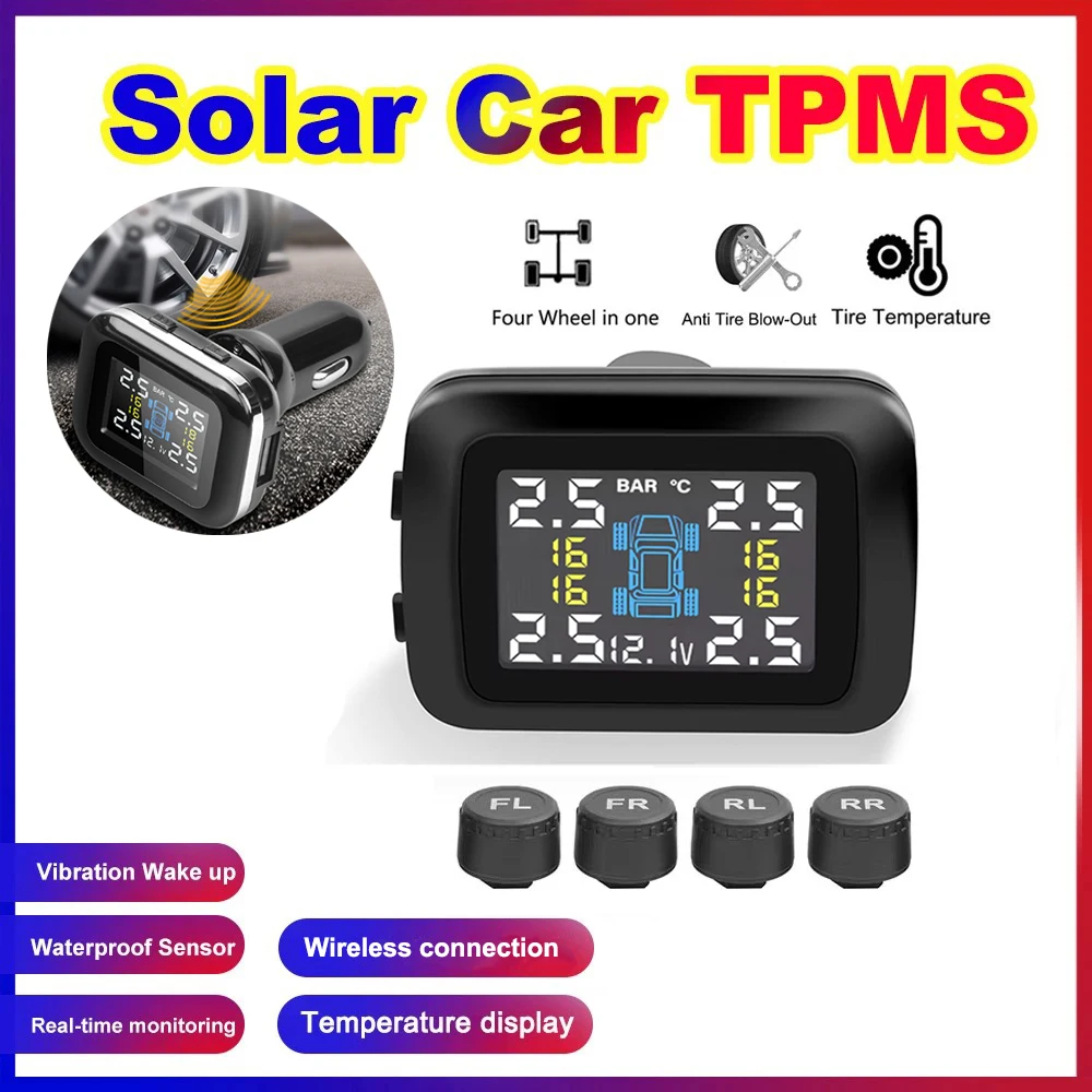 TY09 スマートシガーライター USB TPMS 車のタイヤ空気圧警報モニターシステム 4 センサー表示タイヤ空気圧温度警報
