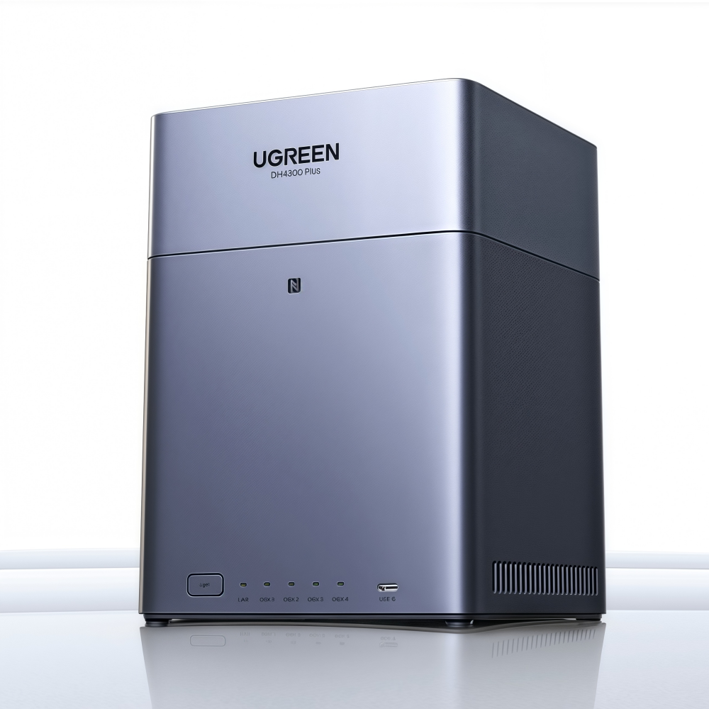 UGREEN DH4300 Plus ミニホーム NAS AI Rockchip オクタコア A55-A76 8GB LPDDR4X 4 ベイ SATA HDD SSD NFC RJ45 2.5GbE ネットワークストレージ