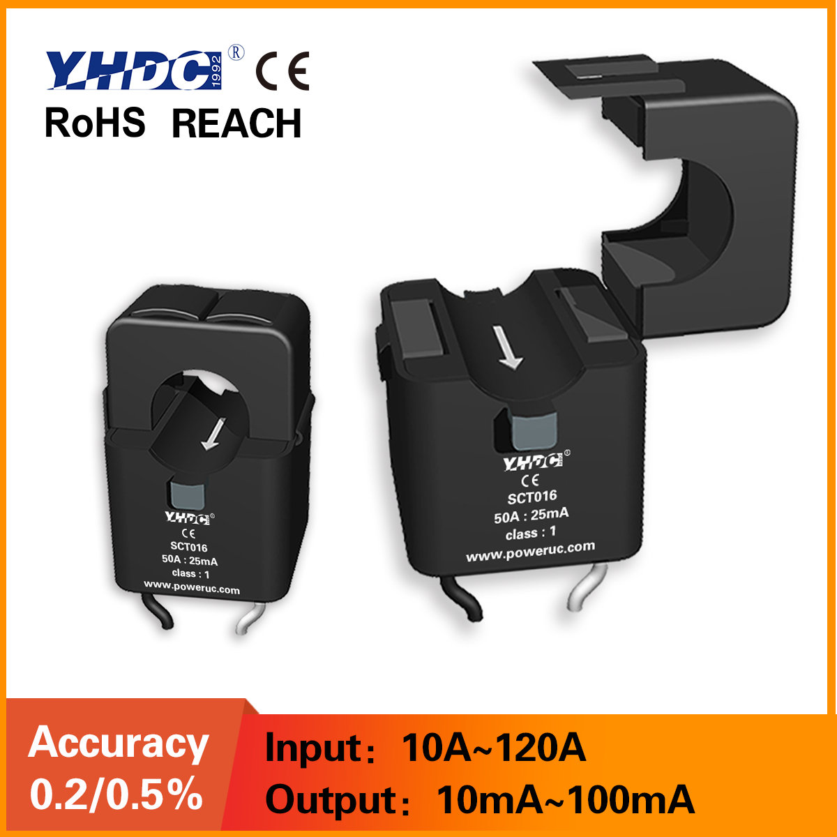 YHDC SCT016 入力 10A/50A/100A/120A 出力 10mA/20mA/25mA/33mA/40mA/50mA/60mA/0.1A 精度 0.5% スプリットコア電流トランス