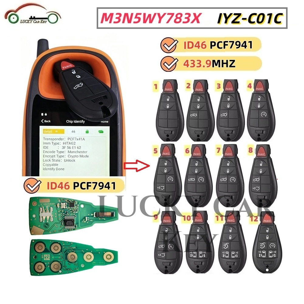 ラッキーカーリモートキー M3N5WY783X IYZ-C01 ID46 433.9Mhz ダッジキャラバンクライスラータウン