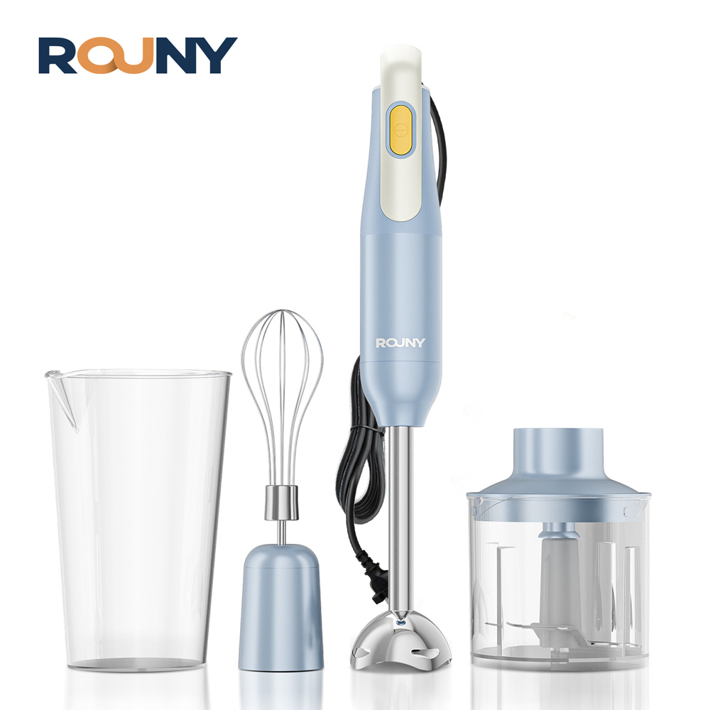4-in-1ハンドヘルドスティックブレンダーセット、キッチン食品混合用ステンレススチールブレード付き浸漬ハンドブレンダー、ライトブルー初心者