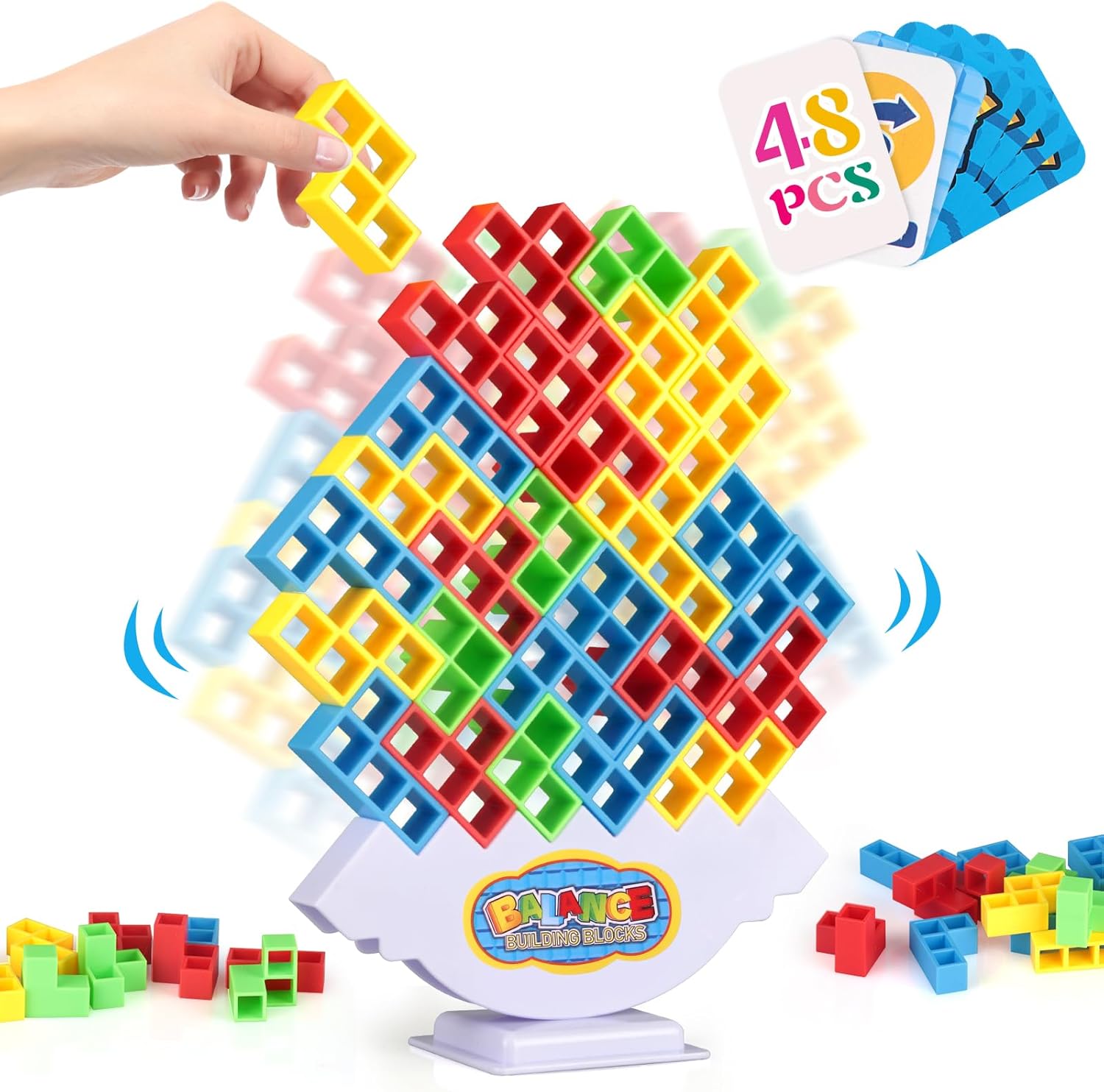 48 個のテトラタワービルディングブロックバランススタッキングゲームおもちゃ子供大人友人教室家族ボードゲームと楽しいパーティー