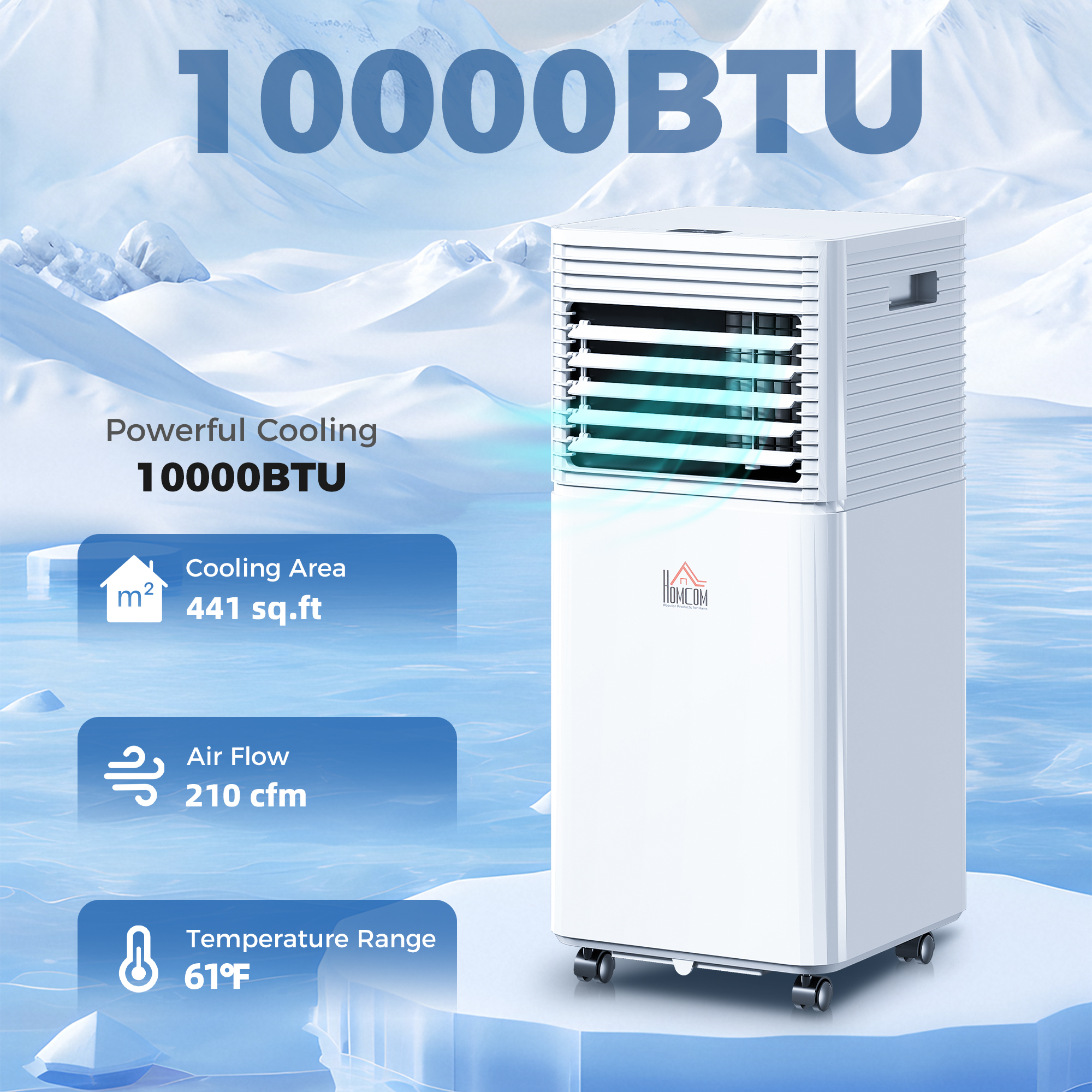 10000 BTU モバイルエアコン 冷却および除湿用、リモコン、24時間タイマー、LEDディスプレイ、ホワイト