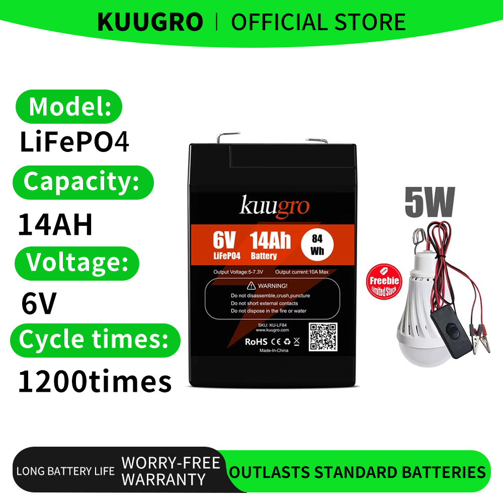 kuugro 6V 7Ah 14Ah LiFePO4 充電式バッテリー BMS 交換用 6V 鉛蓄電池緊急電源電気秤用