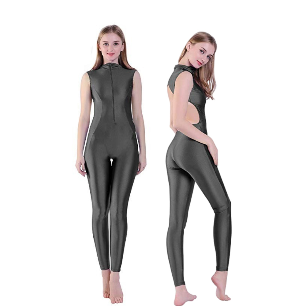 女性モックネックヨガスーツ背中の開いたバレエダンスウェアスパンデックスユニタード体操スーツノースリーブボディスーツジムネイキッドフィールジャンプスーツ