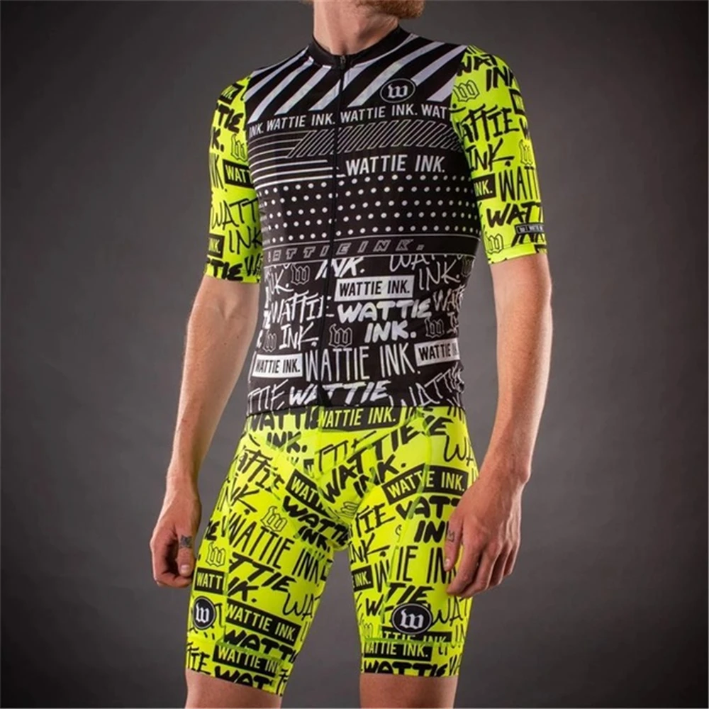 Wattie Ink チームビブスーツサイクリングマイヨサイクリングセットバイクジャージビブショーツスーツ Ropa Ciclismo Hombre メンズ半袖 2022