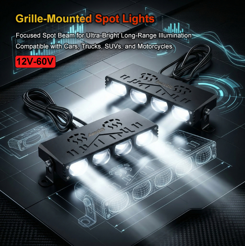車のグリルライトオートバイ補助ドライビングライト自動作業ライト LED バートラックオフロード車 4x4 高輝度ライト