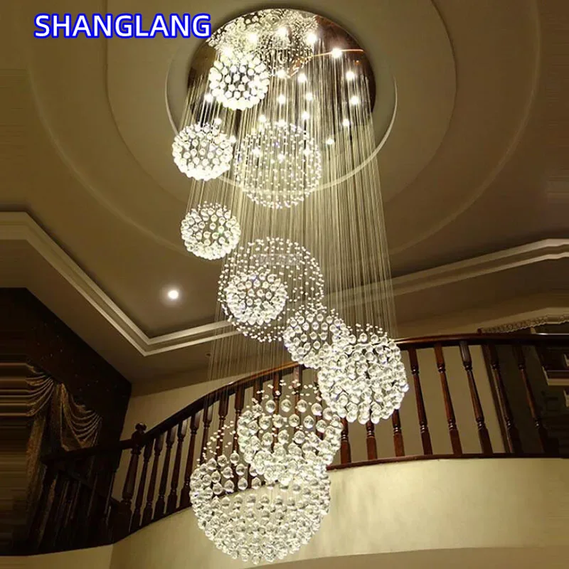 クリスタルボール LED 天井シャンデリアモダンなペンダントライトデザイン大型サスペンション照明器具高級リビングルーム用ランプ