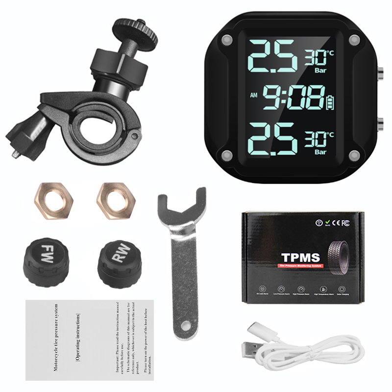 オートバイ TPMS モータータイヤ空気圧タイヤ温度監視警報システム 2 つの外部センサー付き磁気 USB 急速充電