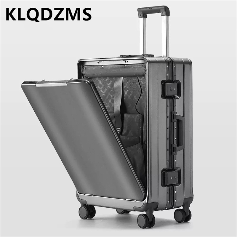 KLQDZMS フロントオープニングコンパートメント多機能アルミフレーム荷物 20/24/26 インチ大容量パスワード旅行スーツケース