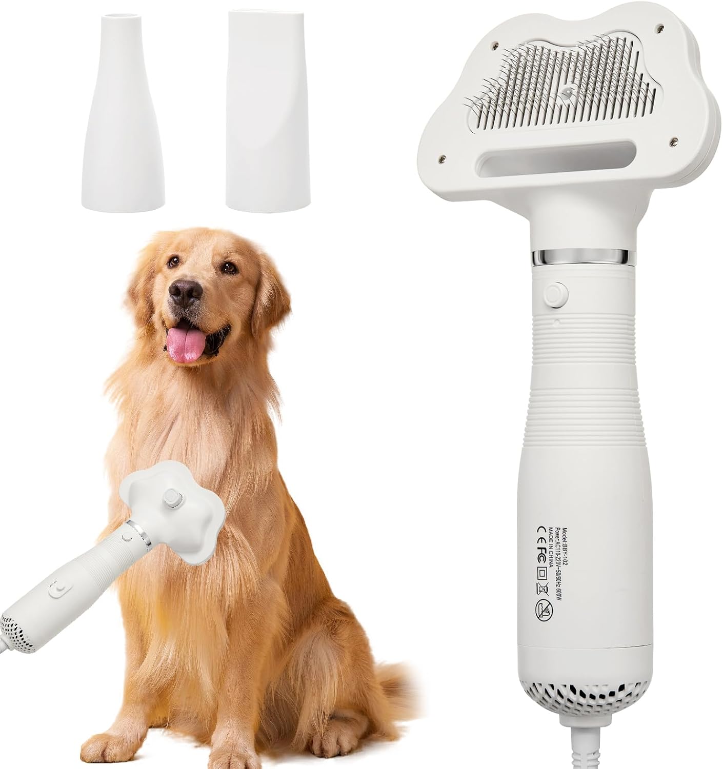 プロフェッショナル ペット グルーミング ドライヤー ブラシ – スリッカー ブラシ付き 3-in-1 犬用ブロー ドライヤー、温度調節可能、過熱安全、サロン品質