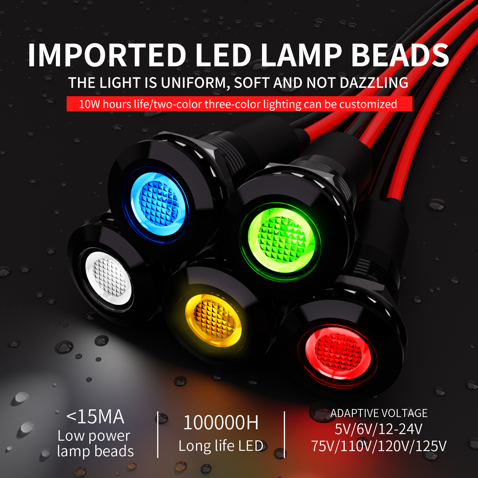 2 個フィルム 12 ミリメートル金属 LED インジケータライト 12V 24V 110V 220V IP67 防水信号ランプフラットヘッドパイロットライト車ボートトラック用