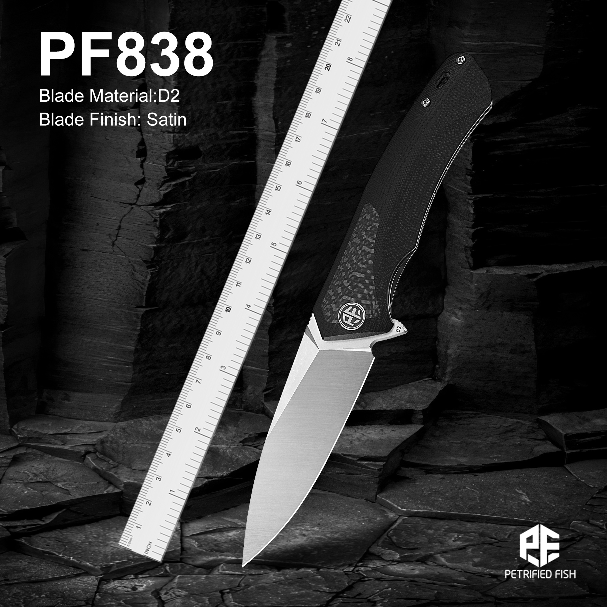 化石魚 PF838 パブ折りたたみナイフ G10 ハンドルボールベアリング屋外釣りサテンブレードナイフ切断 edc ツールギア男性用