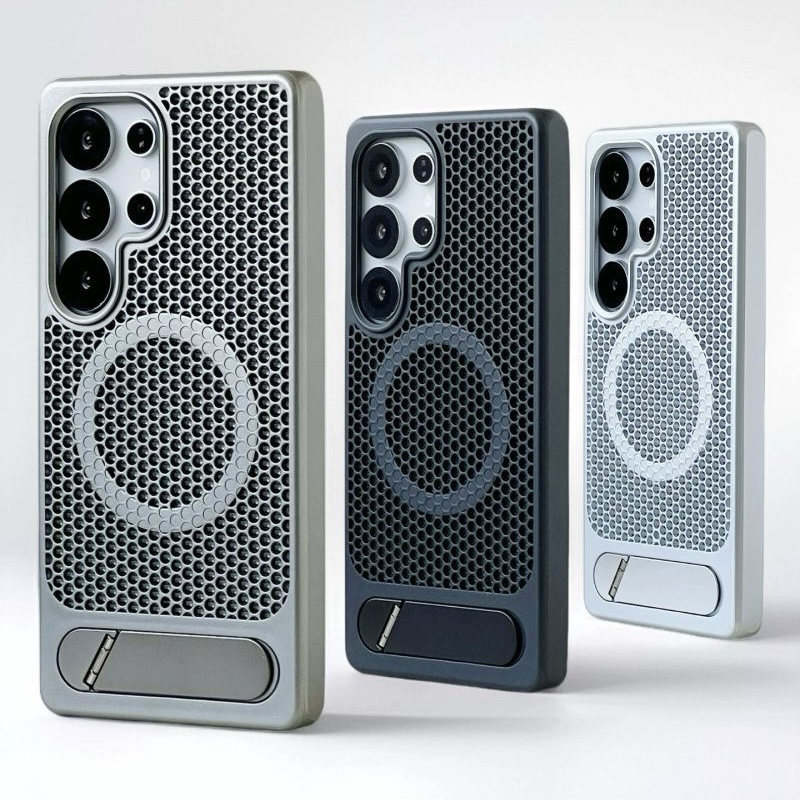 Magsafe ハニカムメッシュ冷却ケースサムスンギャラクシー S25 プラス S24 S26 超合金レンブラケットワイヤレス充電マットカバー