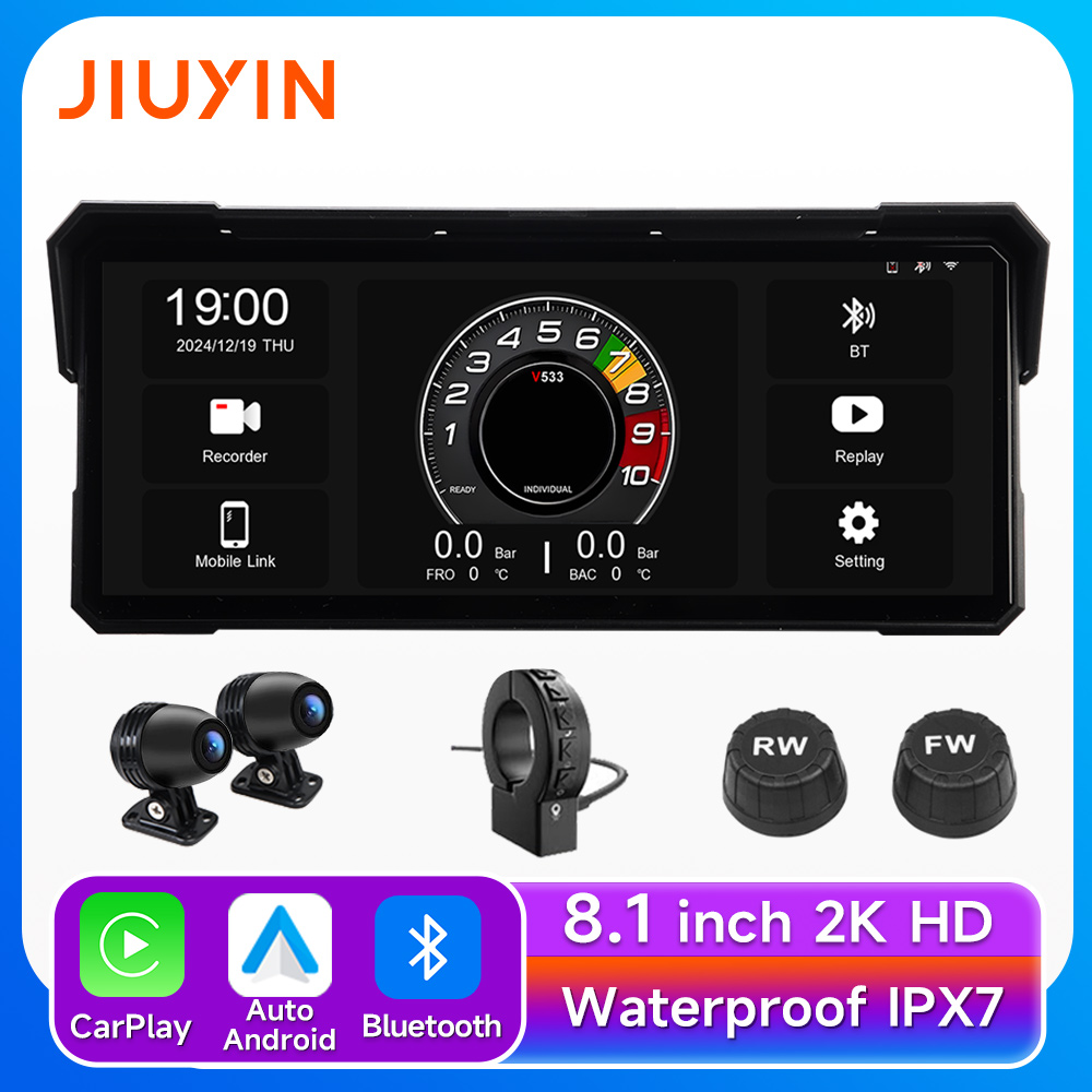 8.1 ''オートバイマルチメディアプレーヤー 2K HD GPS ナビゲーションビデオレコーダーワイヤレス CarPlay Android 自動 IPX7 防水スクリーン BT