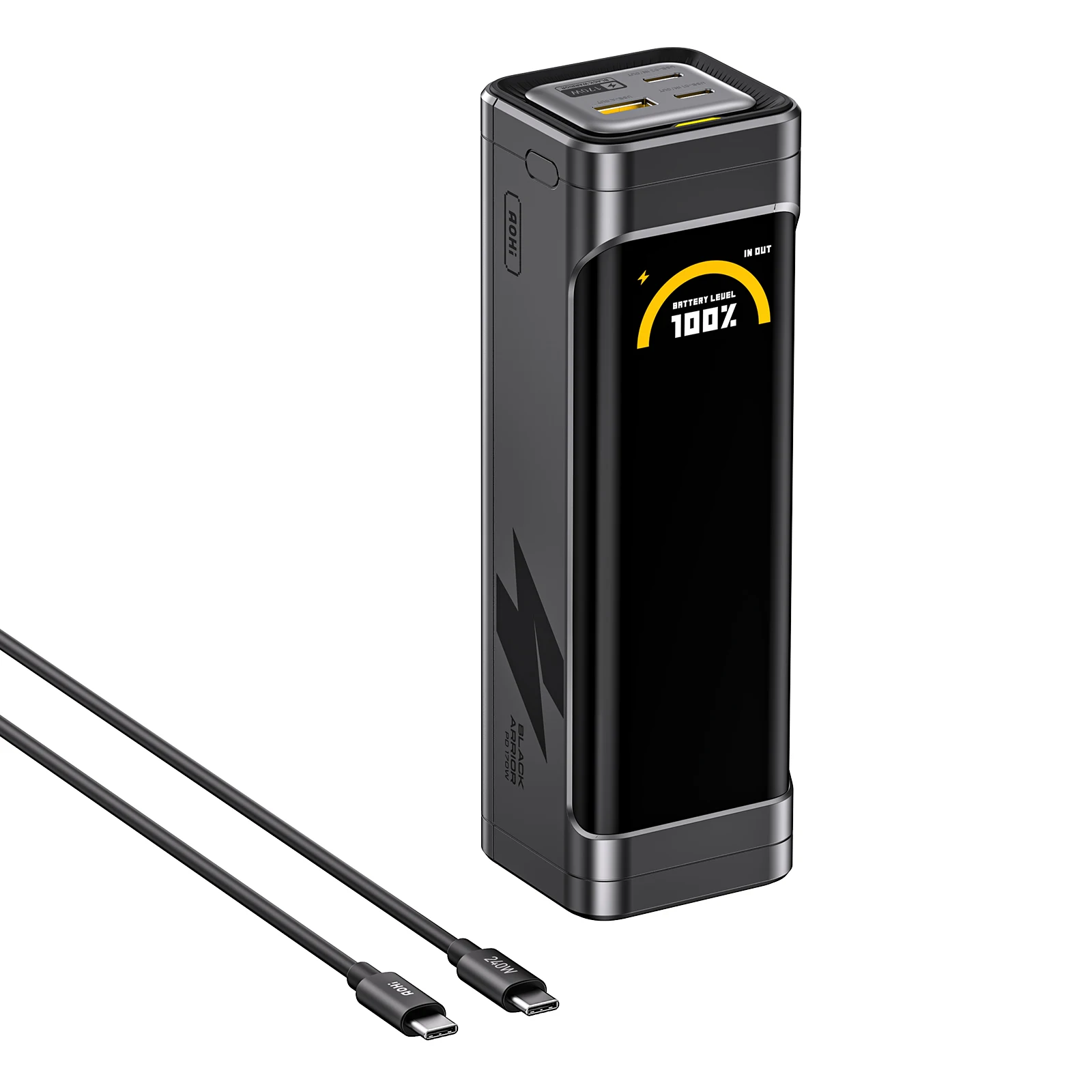 [新品] AOHI The BLACK WARRIOR 25,200mAh 170W PD3.0 LED ディスプレイ パワーバンク 240W C-C ケーブル付き