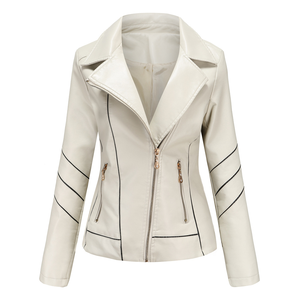 Women's Casual PU Windproof Motorcycle Jacket, Korean Rock,   Punk, Leather Coat, Spring and Autumn Fashion Zipper leather top