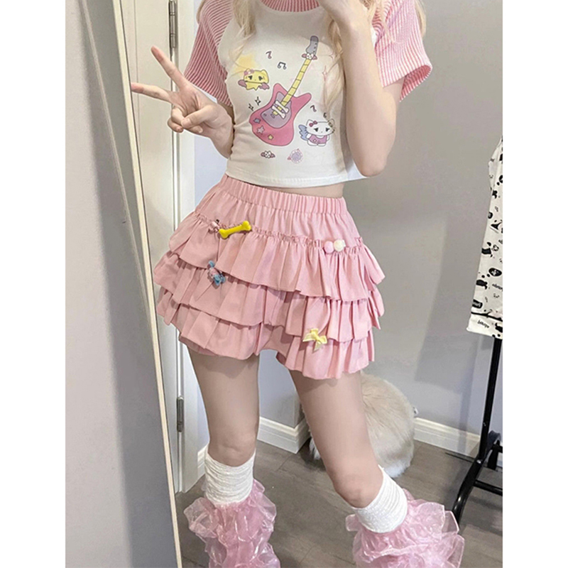 MEXZT Y2K 甘いフリルミニスカートの女性かわいいロリータ弓 A ラインスカート原宿日本ハイウエストピンク白夜会服スカート