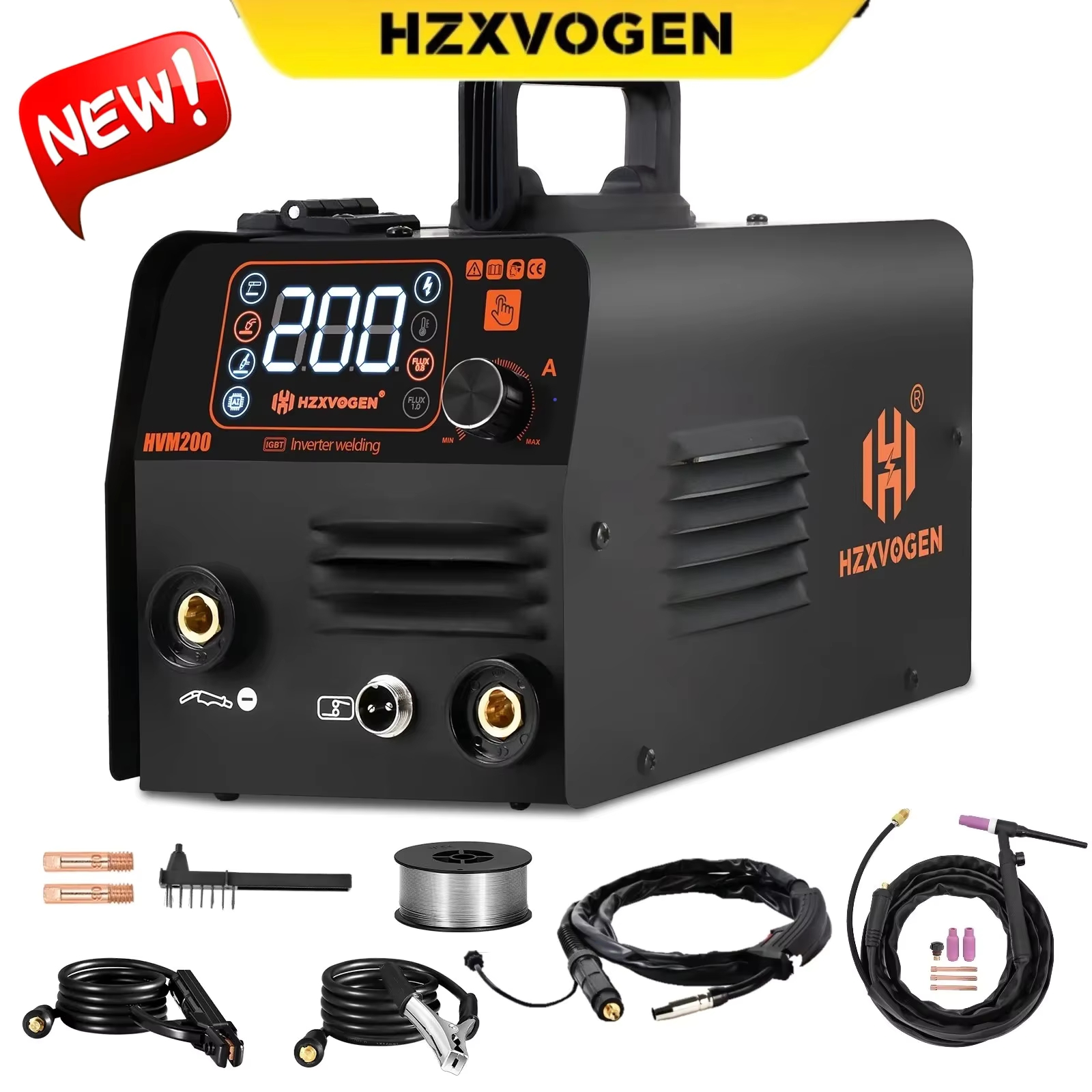 HZXVOGEN 3 in1 MIG/TIG/MMA 半自動溶接機 HVM200 インバーター溶接機相乗ツール非ガスガスレスはんだ付け用
