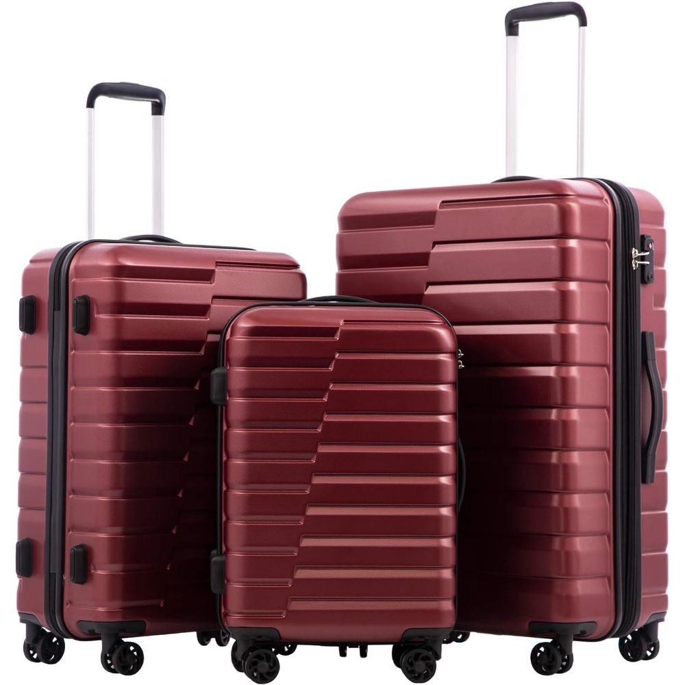 ハードシェル スピナー スーツケース 3 点セット、拡張可能な大型受託手荷物、TSA ロック付き軽量機内持ち込み手荷物、ワインレッド