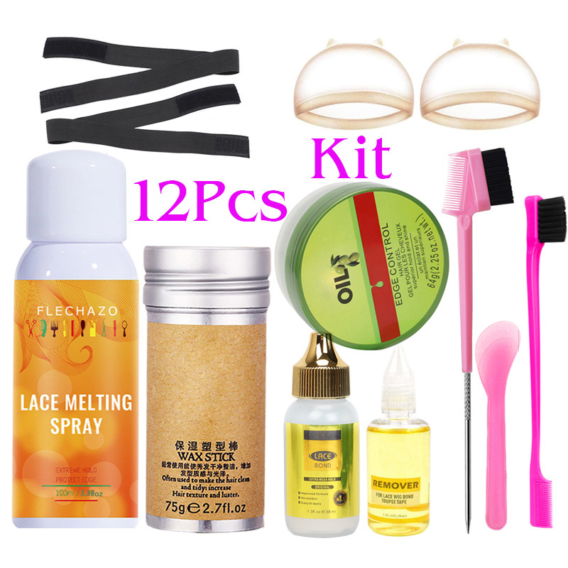 ヘアエクステンション接着剤スプレーキット 12 個 - レースフロントウィッグインストールキットレースメルト接着剤とリムーバーセットウィッグエクステンション用