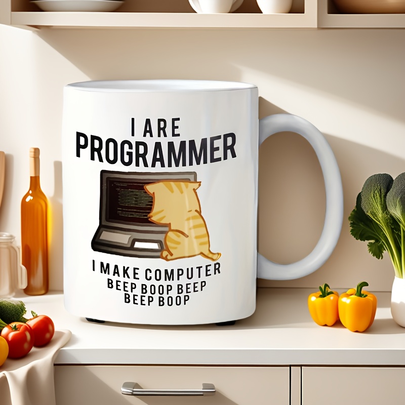 面白いプログラマー猫セラミックマグ 1 個 – 「I Am a Programmer」両面デザイン、コンピュータープログラマー、コーヒーへの完璧なギフト
