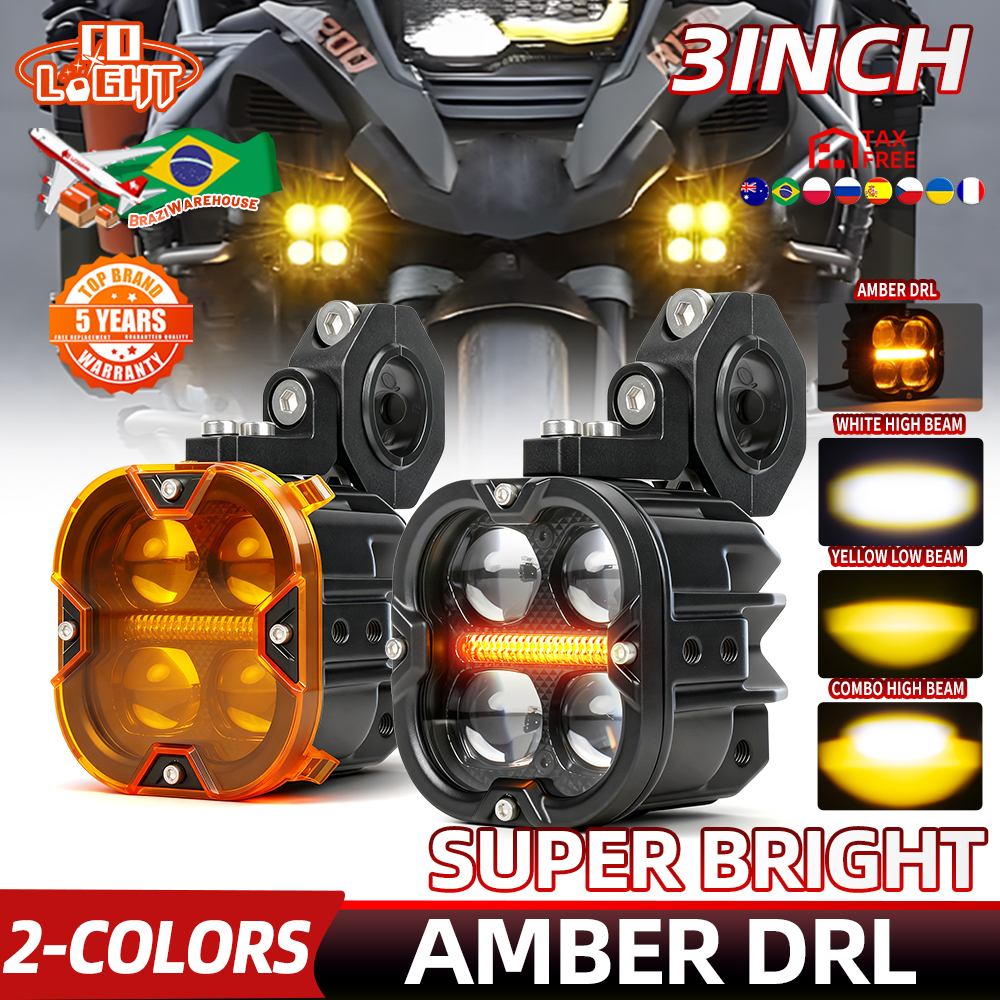 CO LIGHT 3 インチ LED 補助バイクライトスポットライトホワイトハイビームアンバーロービーム DRL フラッシュドライビングフォグライトオフロード使用