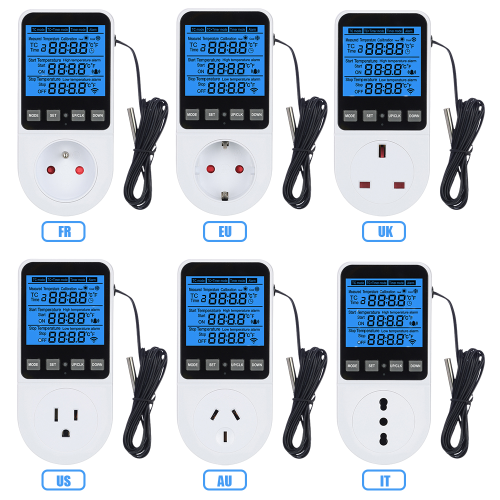 完全に機能する温度コントローラーソケット AC110 〜 230V タイマースイッチデジタルサーモスタット加熱冷却レギュレータ温度計