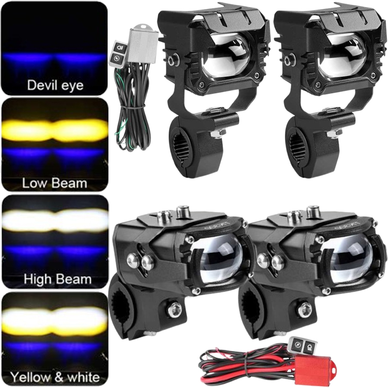 100 ワット/90 ワットオートバイミニ LED スポットライト防水駆動ヘッドライト白黄色ハイ/ロービームフォグランプ Motobike ブルーデビルアイ