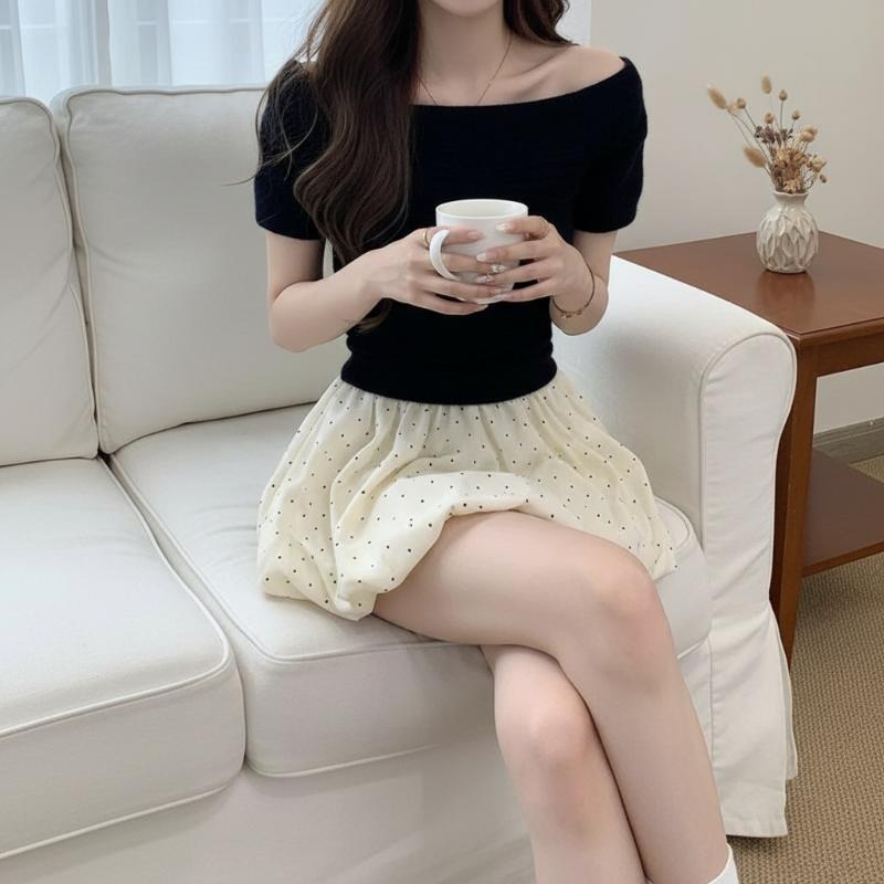 2026 新しいハイウエストクラウドバブルふわふわスカート女性の花のつぼみショートスカート春と夏の水玉ハーフスカートエレガント