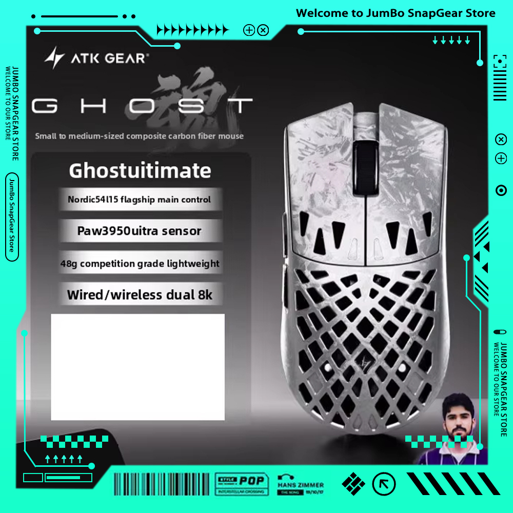 ATK GHOST 複合カーボンファイバーマウス中空ゲーミングワイヤレス Bluetooth マウス Paw3950 ウルトラ 48 グラム 0.163 ミリ秒軽量 PC ゲーマー