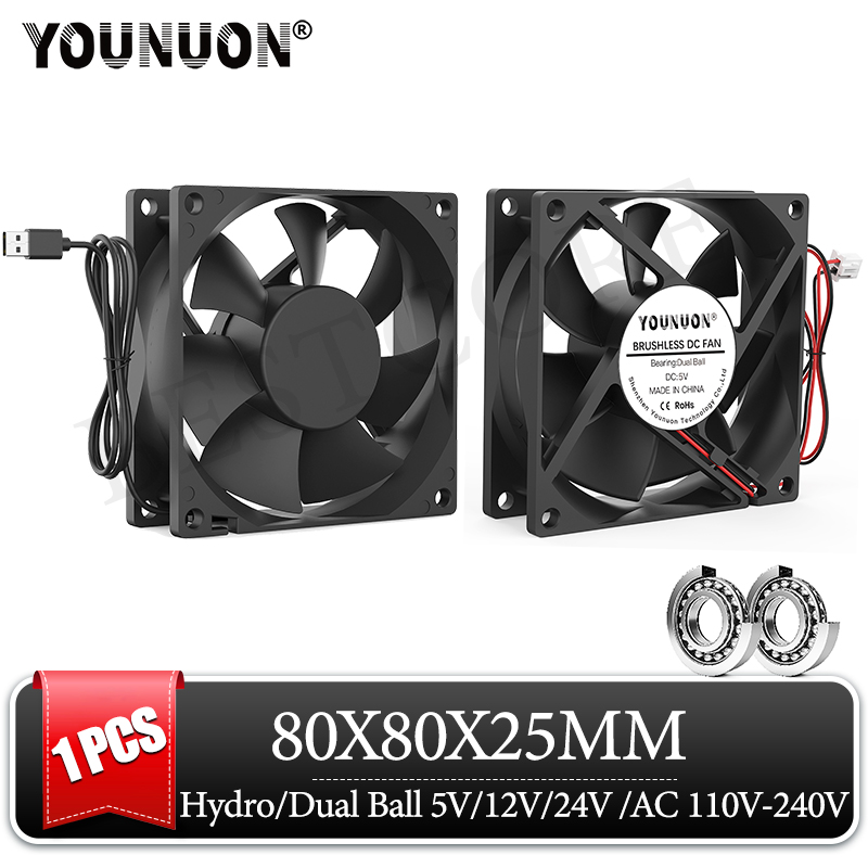 YOUNUN 1 個 80 ミリメートル 8025 80X80X25MM 冷却ファン 5 V/12 V/24 V DC ブラシレス冷却クーラーファン 8025 スリーブ