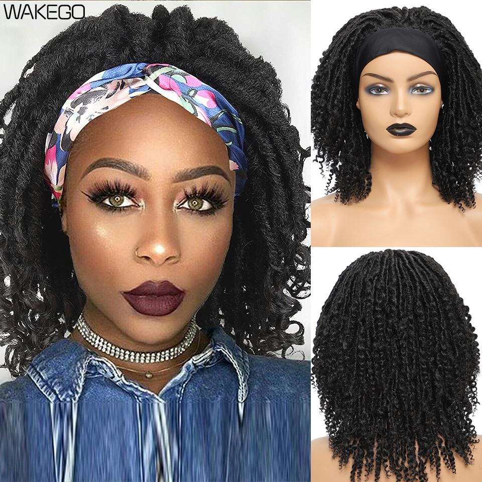 Wakego ドレッドヘア編組ヘッドバンドウィッグ 12 インチ合成女神ソフトフェイク Locs カーリーウィッグペルケバンドーファムシュヴォーナチュレル