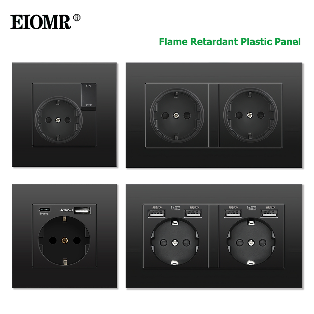 EIOMR EU 標準電気ソケット、USB タイプ C 携帯電話充電コンセント、16A 220V 家庭用電化製品電気ソケットスイッチ