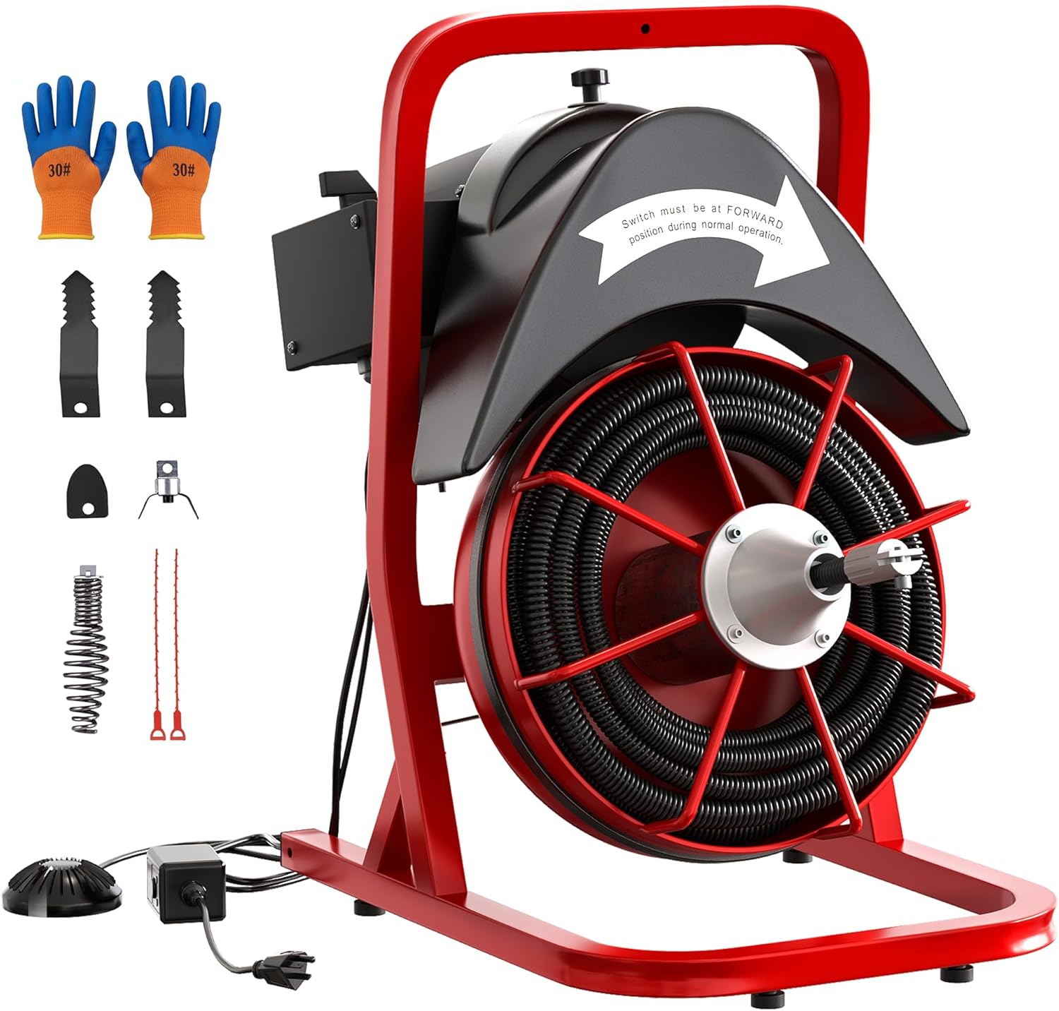 Garvee 排水管クリーナーマシン 75FT x 1/2 インチスチールコアケーブルポータブル 370W 電気排水管洗浄機下水道オーガー付き、Cu