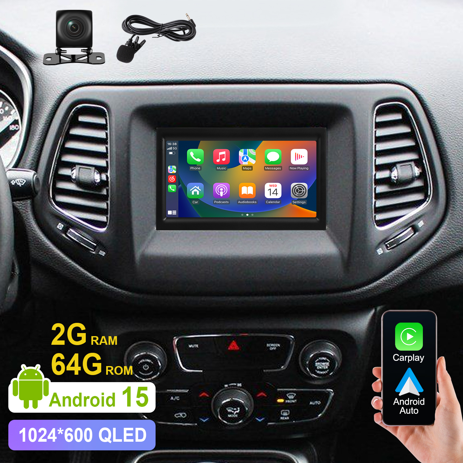 [4 コア 2 64] カーラジオ ジープ コンパス 2017 2018 2019 2020 用、7 インチ Android タッチスクリーン ステレオ Carplay 付き