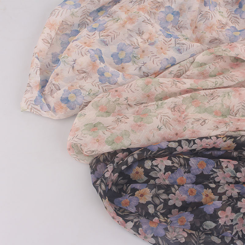 夏クレープシフォンプリント生地フォレストスタイル女の子の牧歌的な花エレガントな縫製ドレス服メートル単位
