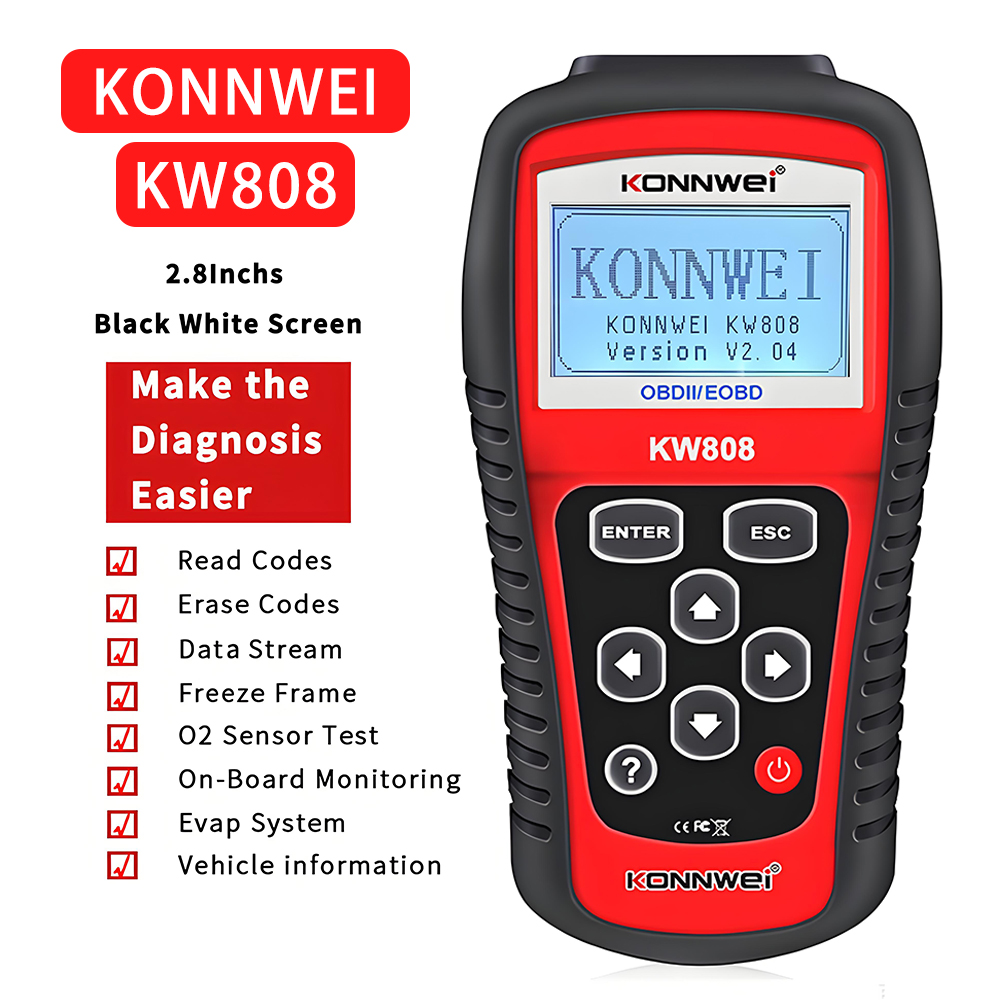 新しい KONNWEI KW808 OBD2 スキャナ 2.8 "画面車診断ツールエンジン故障コードリーダー EOBD/CAN 自動スキャナリセットチェックエンジン