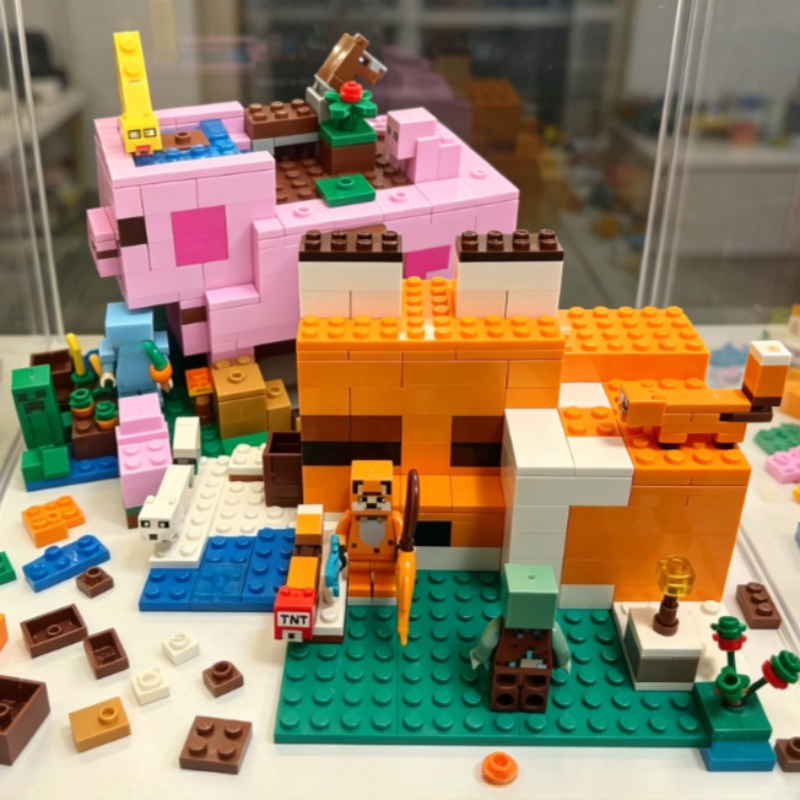 クリエーター動物オウムカエルキツネ豚小屋建物レンガレンガおもちゃ誕生日ギフト