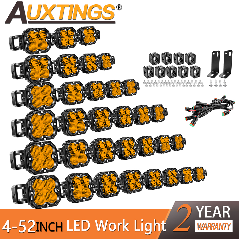 Auxtings アンバー 4-52 インチ LED キューブポッドライトリンク可能駆動 LED ライトバー 4x4 自動トラック ATV 車オフロード 3000K