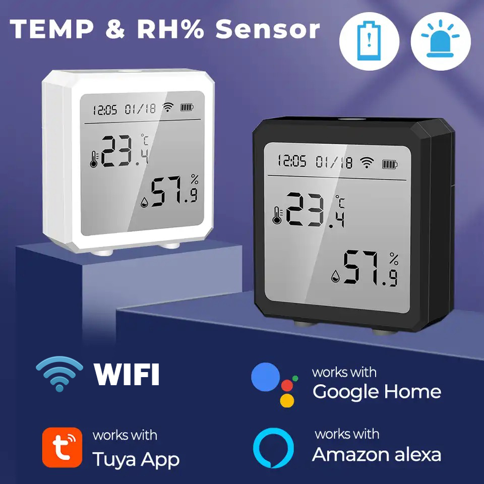 Tuya WIFI 湿度温度検出センサー 黒/白 WIFI サーモスタット湿度計センサー Tuya Alexa Google LCD ディスプレイ