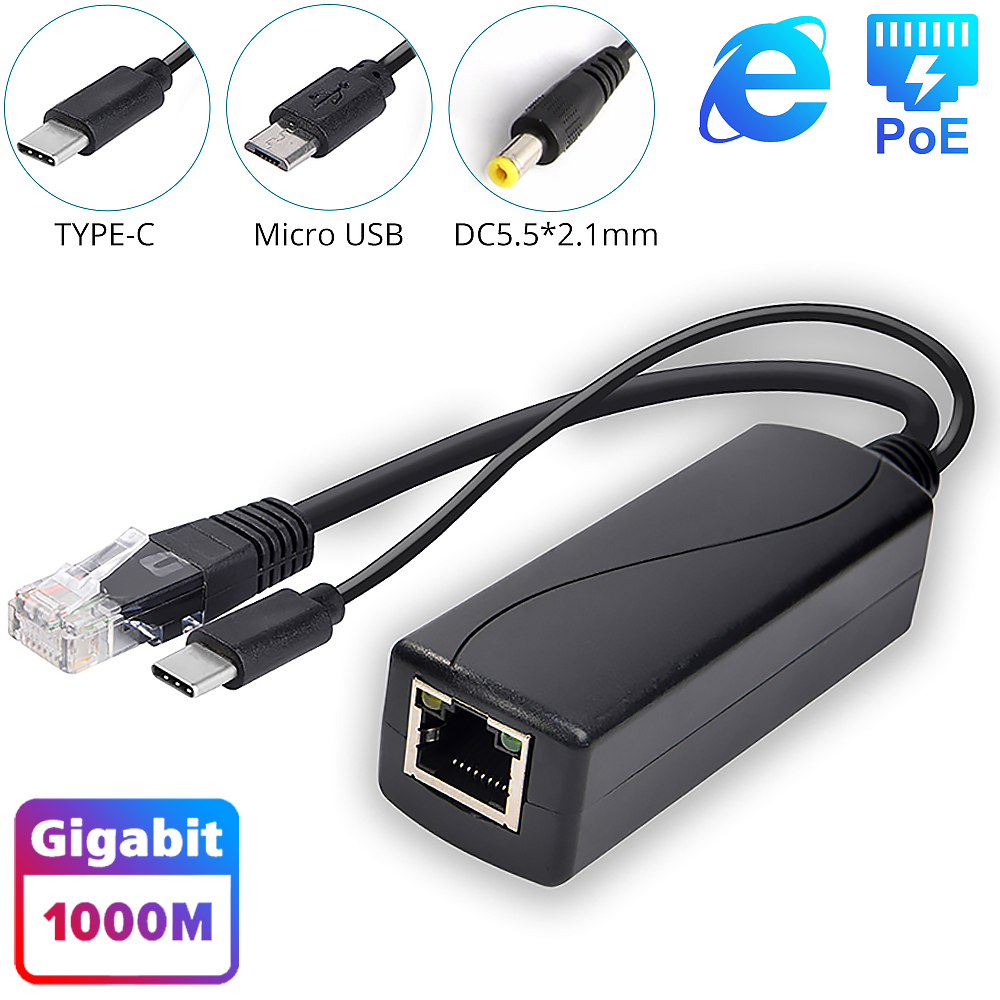 ギガビット PoE スプリッタ 12V 2A 出力、IEEE 802.3af/at 標準準拠 10、100、1000Mbps パワーオーバーイーサネット スプリッタ アダプタ付き