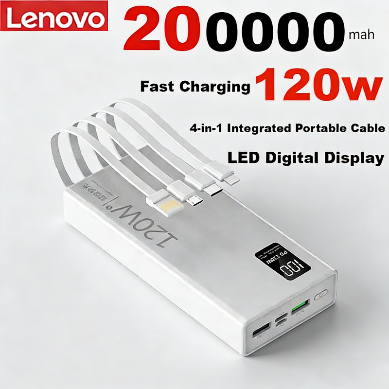 Lenovo 120 ワット 200000mah 大容量電源銀行ポータブル 4-in-1 ケーブル急速充電用ポータブル充電器 Iphone サムスン