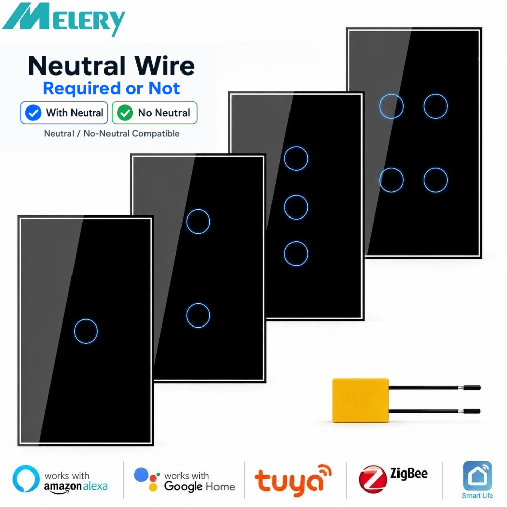 Melery スマート Zigbee ウォールライトスイッチランプインタラプターガラスタッチパネル 2/3 ウェイワイヤレスリモコン Tuya Alexa Google ホーム