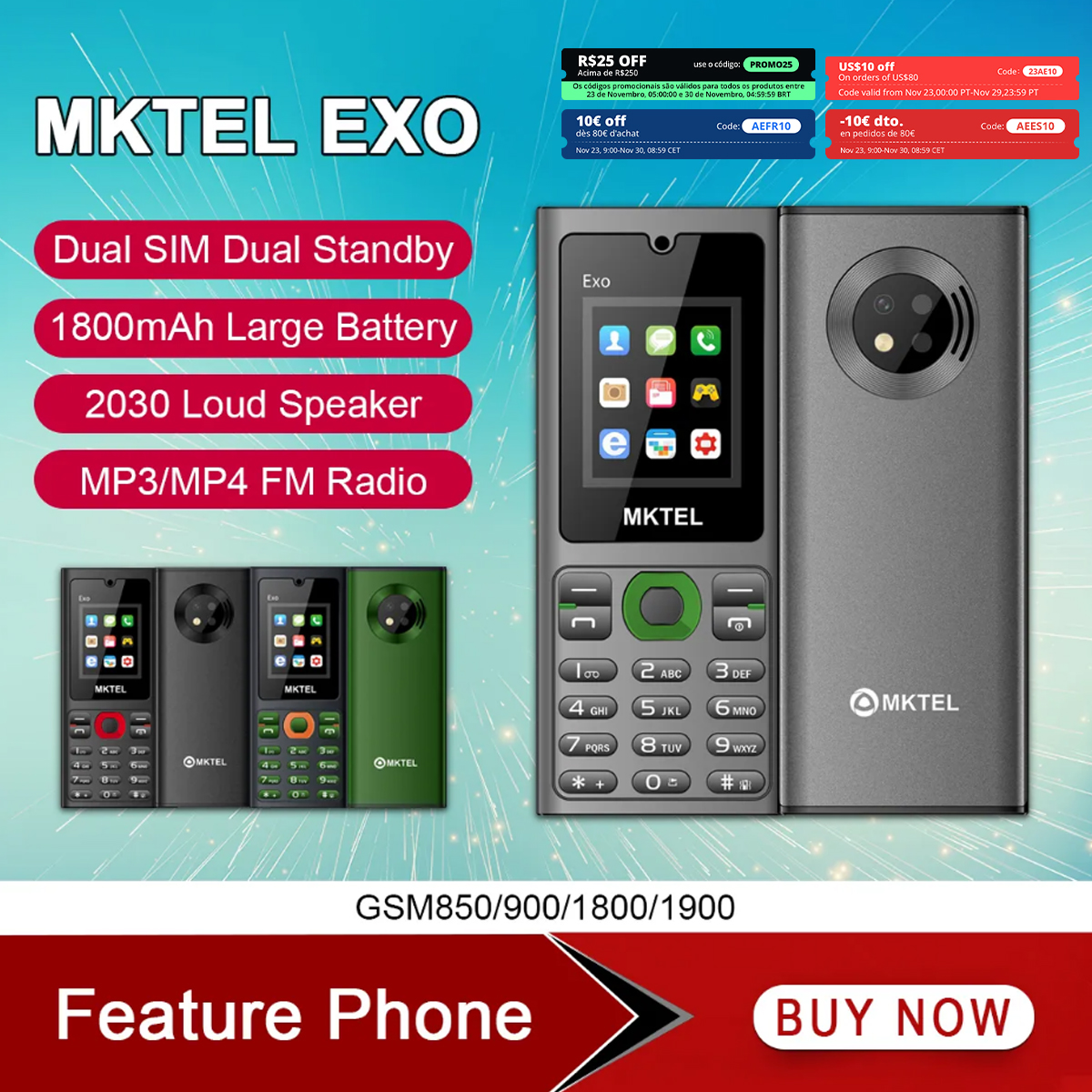 MKTEL EXO フィーチャーフォン シニア携帯電話 デュアル SIM デュアル スタンバイ 1.77 インチ ディスプレイ GSM MP3 MP4 FM ラジオ 強力トーチ ラウド スピーカー