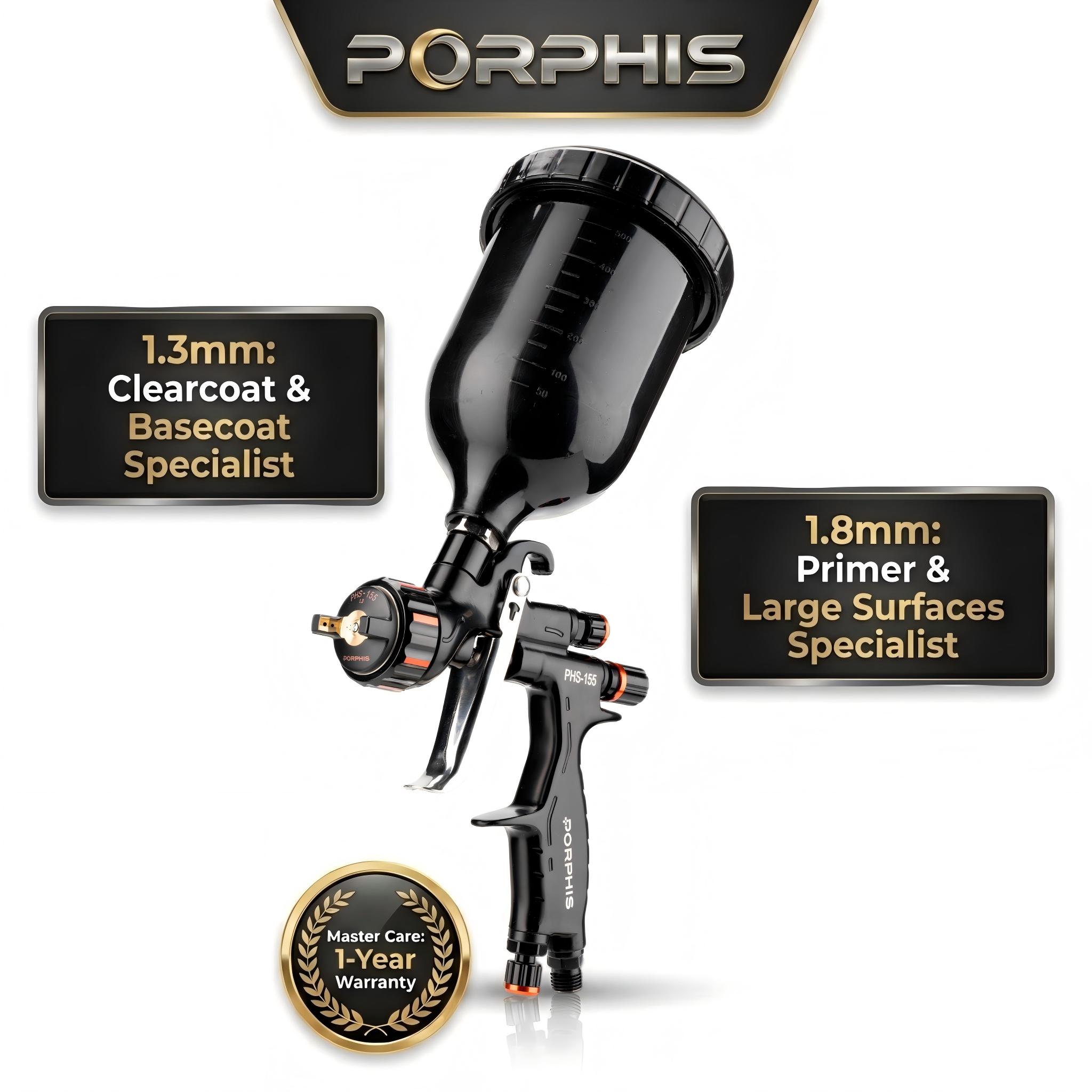 PORPHIS PHS-155 MP スプレーガン 1.3 ミリメートル 1.8 ミリメートルプロフェッショナル重力フィードペイントガン自動車補修プライマーコート用