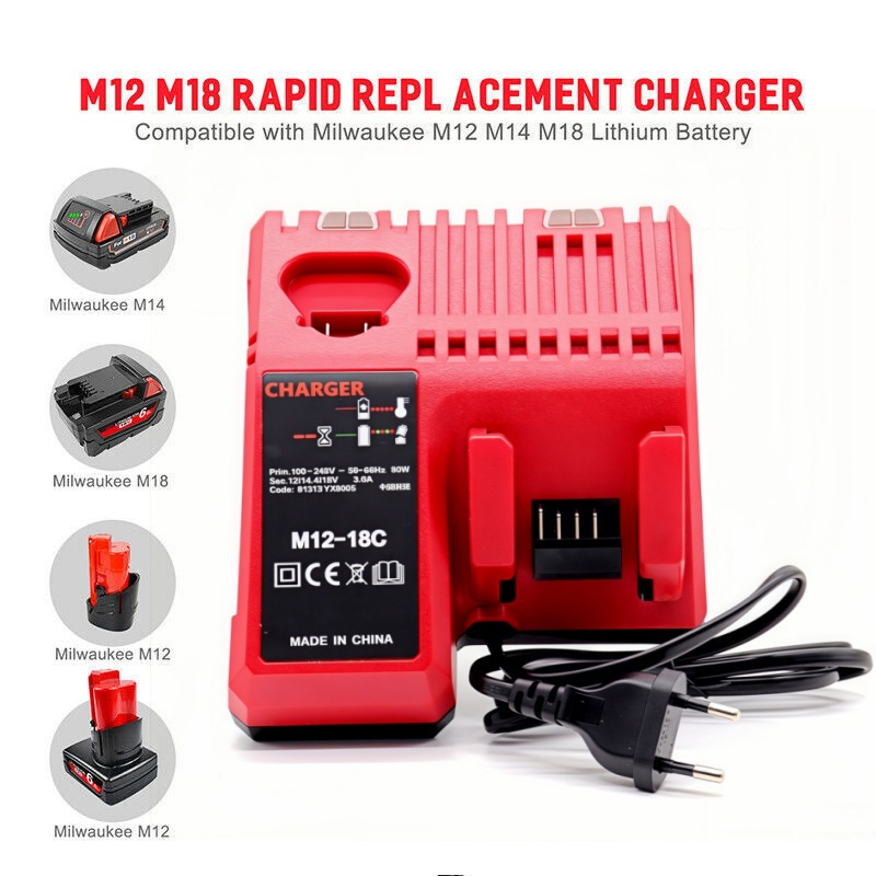 交換 3A 12V 14V 18V 急速高速リチウムイオン充電器ミルウォーキー M12-18C デュアルポートマルチ電圧リチウムイオンバッテリー M12 M18 に適合
