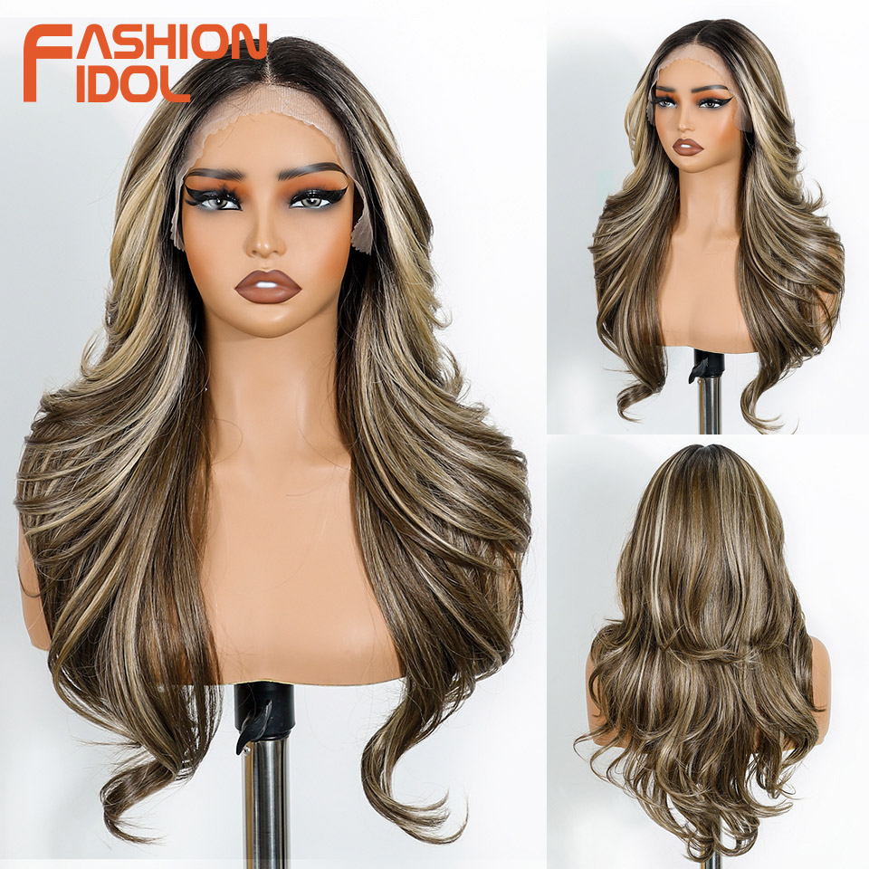 ファッションアイドル 24 インチロングルーズボディ波状レースフロントウィッグ女性のためのプレカット事前摘み取られたレースのかつらオンブルブロンド白コスプレウィッグ