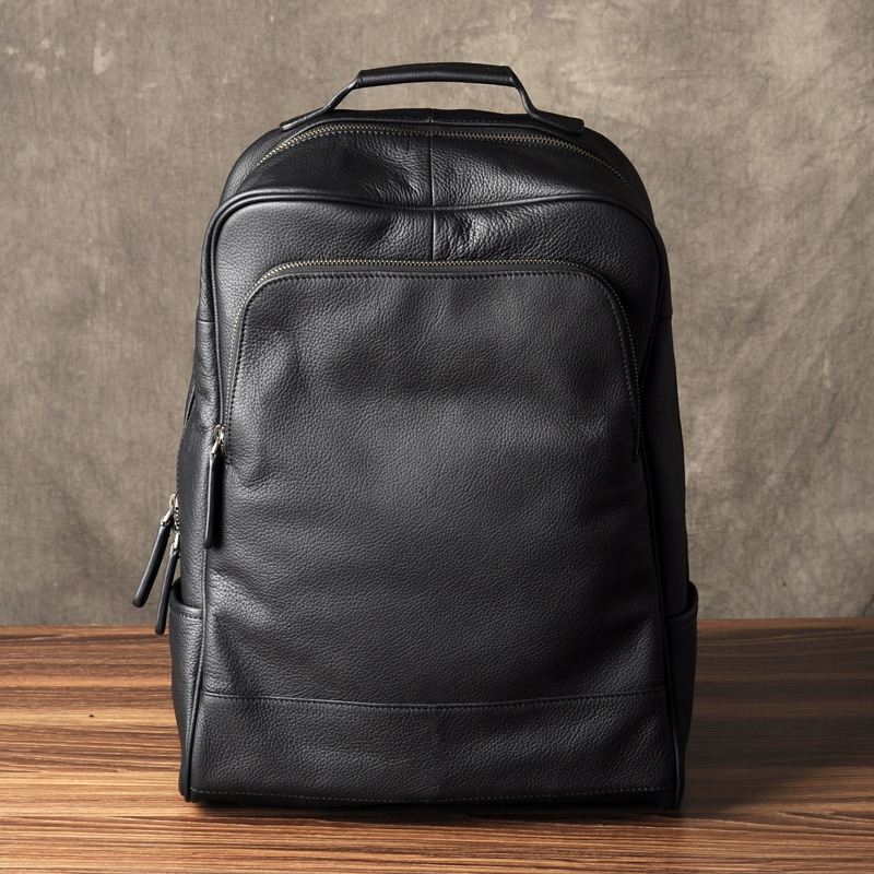 高品質のファッション本革バックパック男性バッグパック学生スクールバッグバックパック日常男性リュックサック大型ナップザック黒